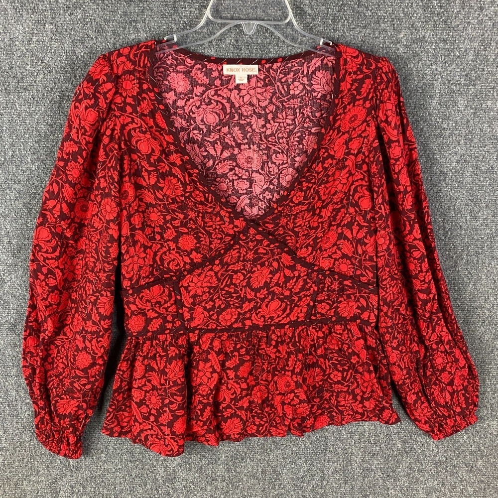 Knox Rose Blouse XL Women's Pullover Floral Red Rayon Extra‎ Large